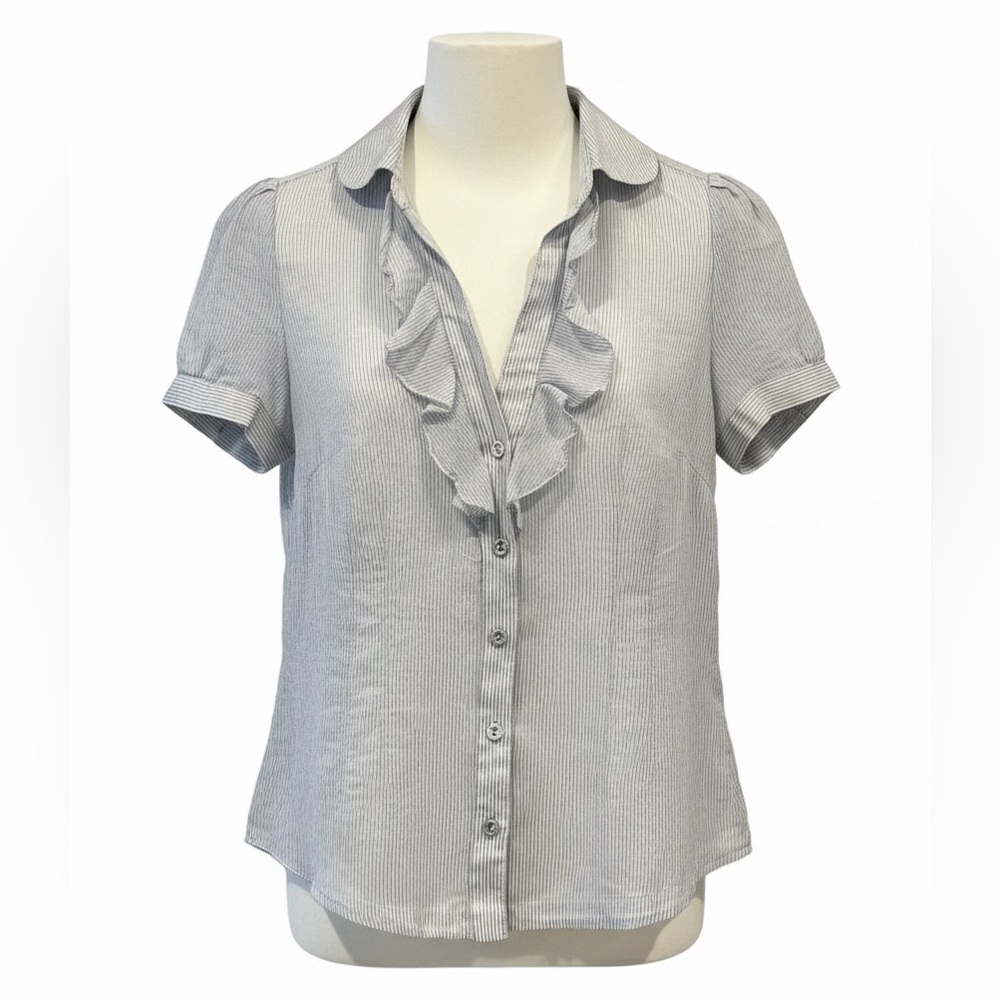 Banana Republic - Silk Blend Ruffle Front Blouse Light Blue Size S